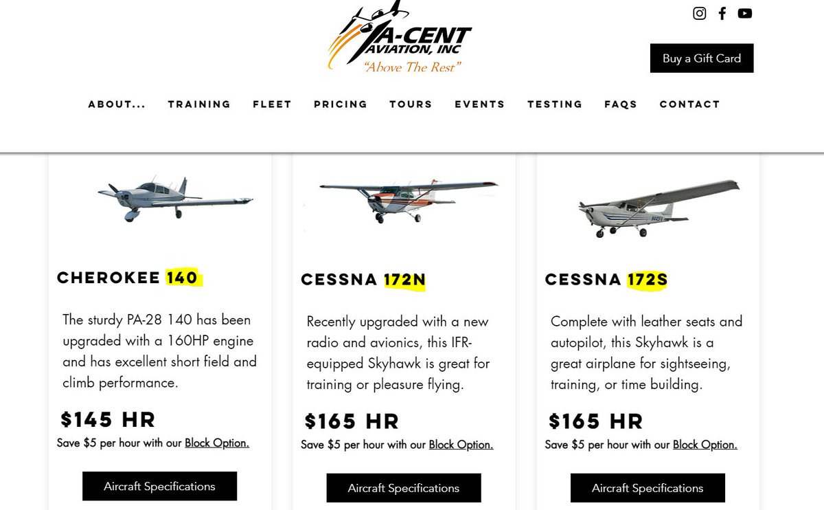A-Cent Aviation has around 9 Aircraftsin their Fleet, A-Cent Aviation is proud to be an "FAA-certified" CATS and COMIRA testing center.They're based out of Herlong Recreational Airport, Jacksonville, FL.Aircrafts  https://www.a-centaviation.com/aircraft-rental&nbsp;  $GYOGFAA https://www.faa.gov/uas/advanced_operations/certification/