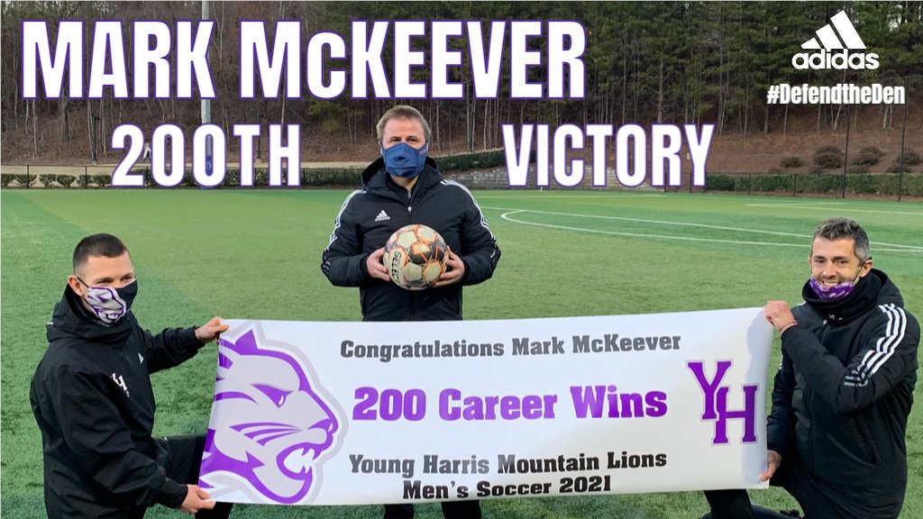 YHCAthletics's tweet photo. MSOC | Congrats to Mark McKeever for recording his 200th career win as a head coach at YHC as the @YHCmsoccer defeated North Georgia 2-1! #DefendtheDen https://t.co/QXj3j85YPU