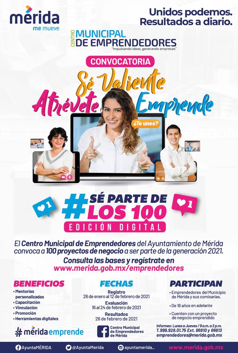 Quedan pocos días de registro, para ser parte de los 100 proyectos de negocio, generación 2021 en edición digital.
Se valiente, atrévete y emprende.
