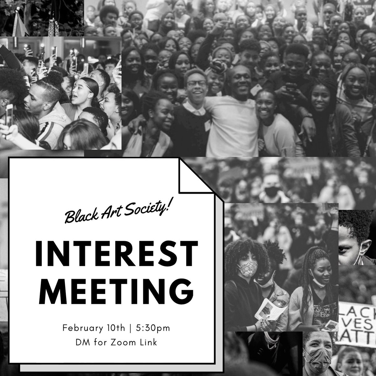 Don't miss out!!!! We want to meet you!!! The time has changed to 5:30 PM!!!! Dm me or @BlackArt_SHSU for the zoom link.