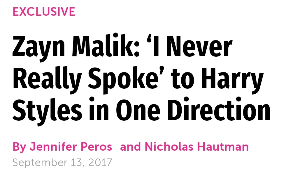 September too. Zayn's weekly article talking about Harry and how they never were friends ( sure , Zaynie Jan) surfaced.
