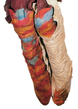 4 - However, the discovery of the Cherchen Man, a remarkably intact mummy w/Caucasian features in western China, dated to 1000 BCE, rocked textile history—his leggings were tartan-like. Dr. Elizabeth Barber said of the cloth: “It was like handling 19th century fabric.”