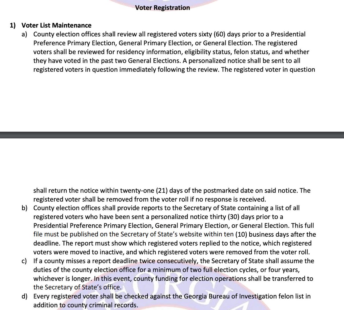 Let's go point by point: I'm no expert, but the National Voting Rights Act has some thoughts about when you can do list maintenance activities, and GA already has aggressive policies/timelines! (you can't do this within 90 days of an election!)