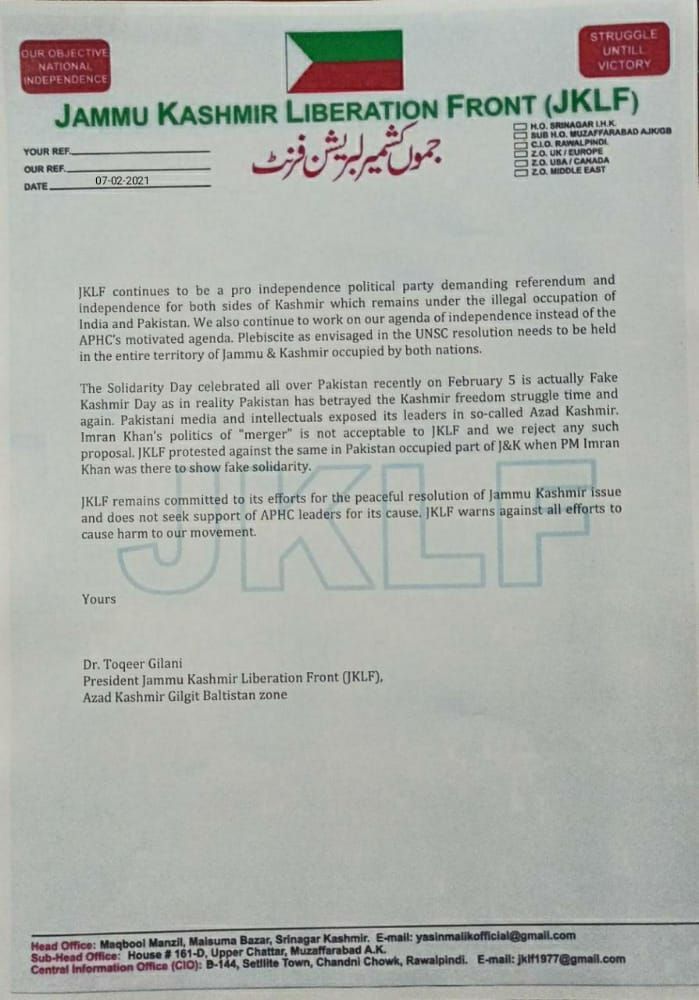 hurriyet_news's tweet photo. Purported JKLF letter was in groups in view of #AfzalGuru & #MaqboolButt's anniversary. The authenticity of the letter is yet to confirm through JKLF sources.
The BIG Question is:
Does JKLF needs support of APHC?
Is Pak equally occupier in J&K?
#JKLF #StrikeCall #Kashmir https://t.co/0prIwfaO0O