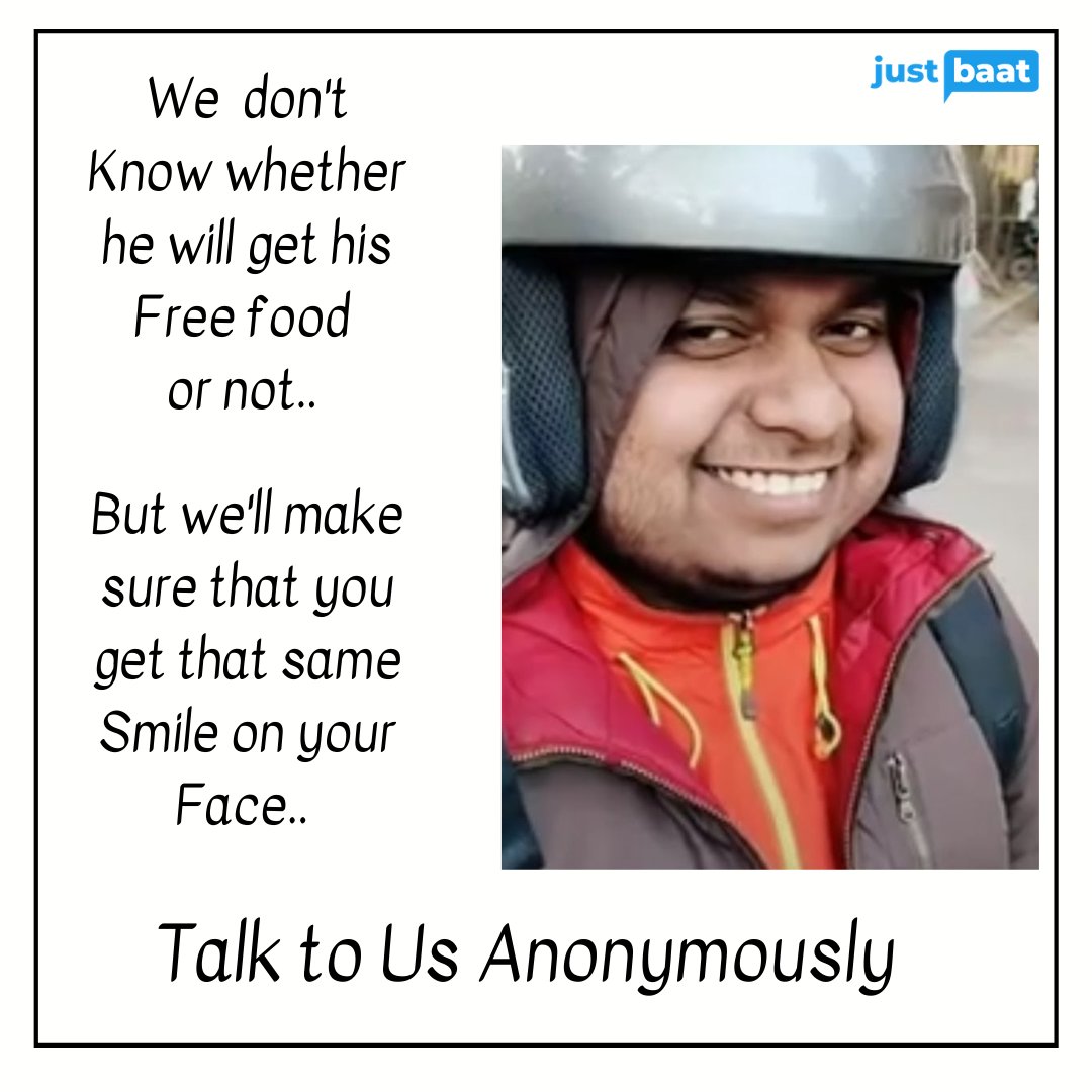 Justbaat's tweet photo. Lets us put a smile on your Face...
Lets JustBaat..
#justbaat #talkanonymously #talktous #beheard #beanonymous https://t.co/2C8S8Nh0Fq