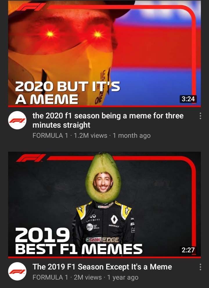 3. MemesSesetengah akaun pertandingan sukan lain tidak menggemari content bercirikan meme kerana dilihat seakan-akan mengutuk sesetengah pihak.Tidak untuk F1, mereka memuat naik meme terbaik sepanjang musim itu.*bayangkan akaun PL upload meme Liverpool, mesti kena bash.