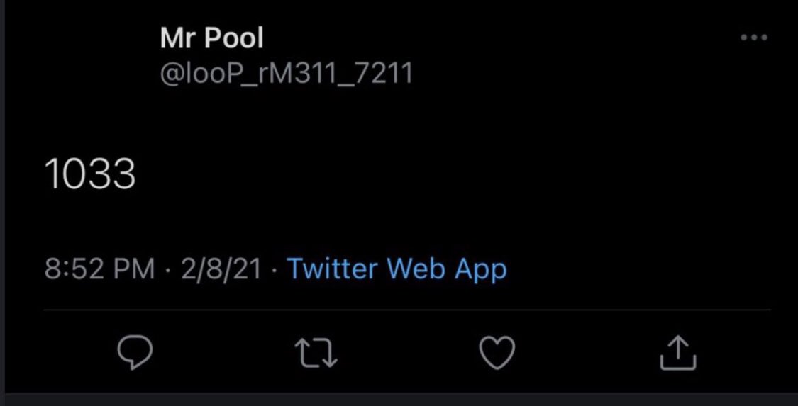 FoJAk3's tweet photo. Mr Pool  2/8/21  8:52 PM est https://t.co/XKbMivxWrI