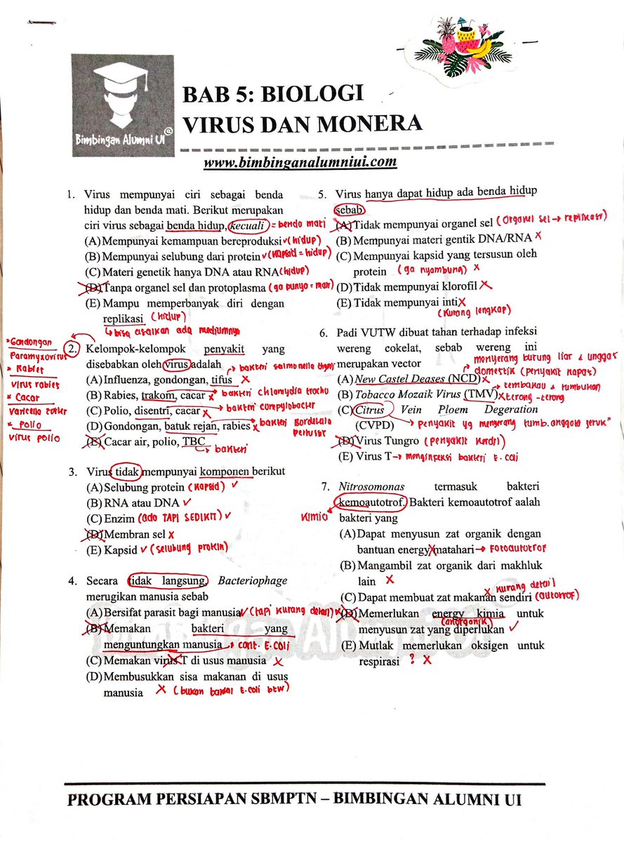 hyiexo's tweet photo. Bimbingan Alumni UI
Biologi 
Bab 5: Virus dan Monera 🦠
Soal + Kunci Jawaban 
Feel free to correct!🤗
note : no.2 &amp; 15 pliss help https://t.co/QxOEkLOCAp