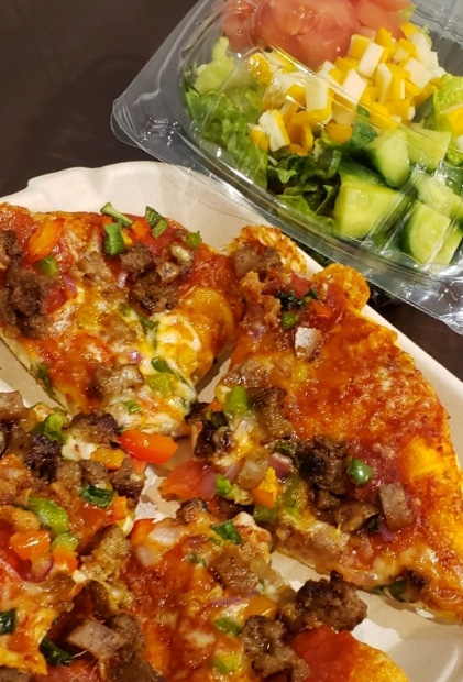 Our special for Tuesday is Supreme Pizza with a Side Salad for $6.50. It is available from 10 AM - 6 PM.