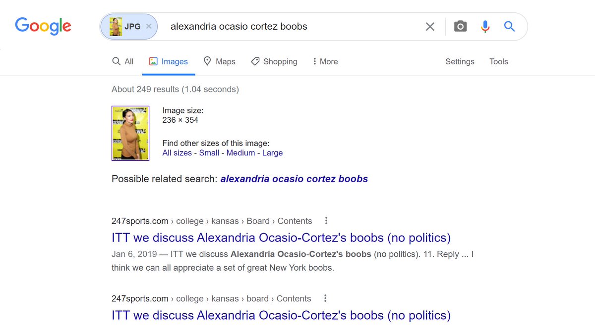 abogens's tweet photo. This is what comes up on @Google if you search for 'Alexandria Ocasio-Cortez Getty Images South By Southwest'

This is why @AOC gets a primetime slot on @FoxNews every night! https://t.co/SO35vcX8yD