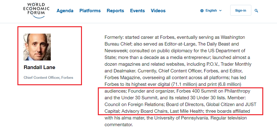 The money/power behind  #GlobalCitizen - & scale of operations - is actually astonishing. Impossible to capture here, but I will try. GC Director, Randall Lane:  #Forbes, Council on Foreign Relations (CFR). ( #4IR screenshot: Foreign Affairs is published by the  #CFR since 1922)