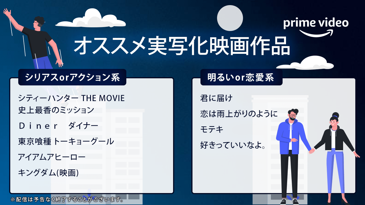 Amazon Prime Video プライムビデオ V Twitter 2月9日は マンガの日 あのマンガの世界を 大迫力の映像で見てみたい Amazonプライムビデオ ではそんなお望みを叶える オススメ実写化映画作品 を多数配信中です T Co Noszex8krx 観たいと