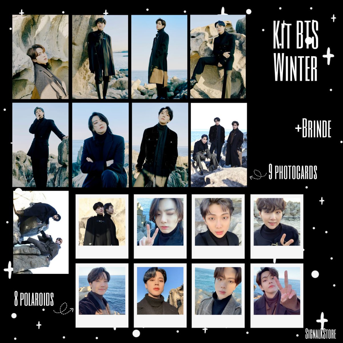 Kit BTS
Winter 2
R$15,00 + frete 
O kit contém: 
☆8 polaroids;
☆9 photocards;
+Brinde
🚚 Frete simples (R$3,00); rastreado (R$9,00)
💳 Compras pela DM
❓ Dúvidas? Chama no Curious cat ou DM!