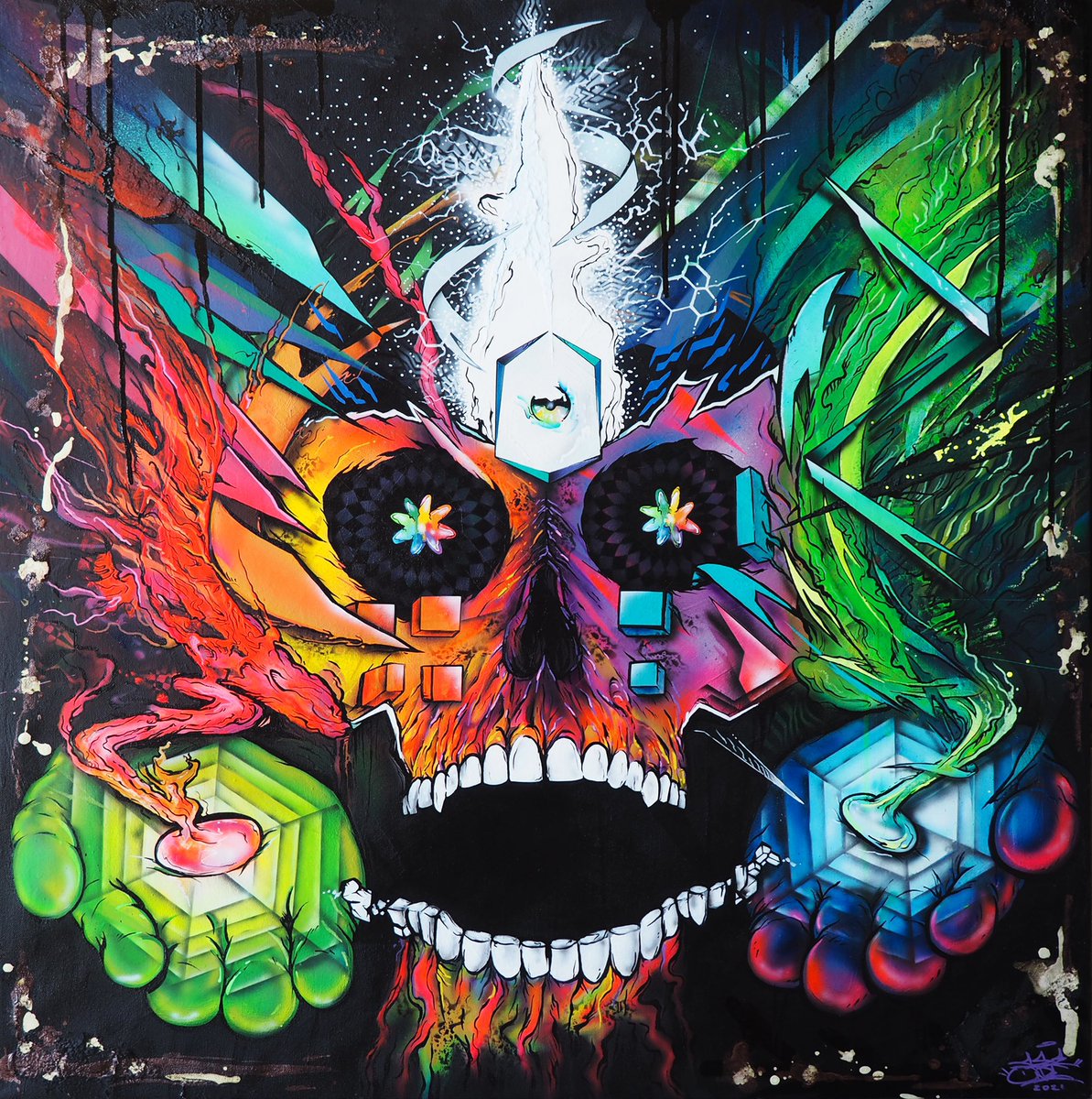 Seeoneart's tweet photo. New painting: “Enlightened Mind”, 30 x 30, mixed media on canvas, 2021 #art #painting #contemporaryart #seeone #tipper https://t.co/Hc3wJp256i