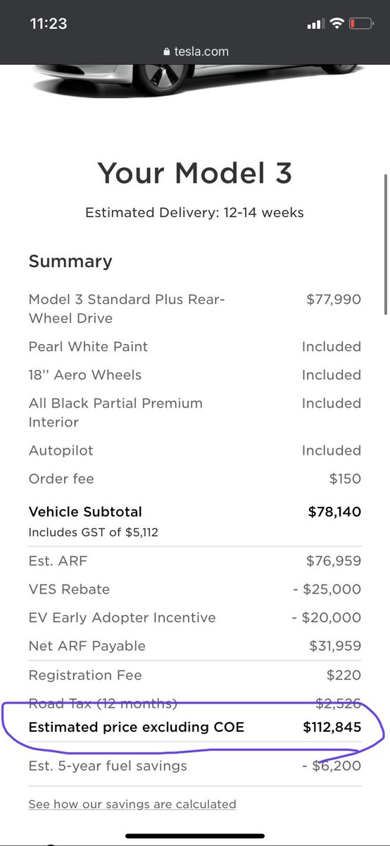 Peter On Twitter That S Incorrect I Configured A Base Sr On Tesla S Website For S 112 8k This Price Does Not Include Coe A 10 Year Certification Required To Register All Cars For Use In