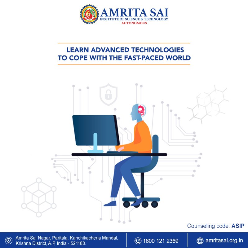 AMRITASAI_'s tweet photo. Advanced technology courses at Amrita Sai cater to a student's progressive career where a technically skilled person can grab the best job opportunities.
Location: https://t.co/NxNvkPG13P
#technologycourses #advanced #Bestjobopportunities https://t.co/svW12URPz3