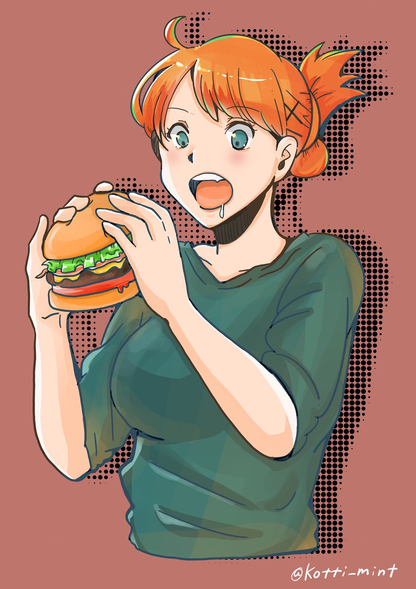 こっちゃん ハンバーガーを食べる女の子 イラスト