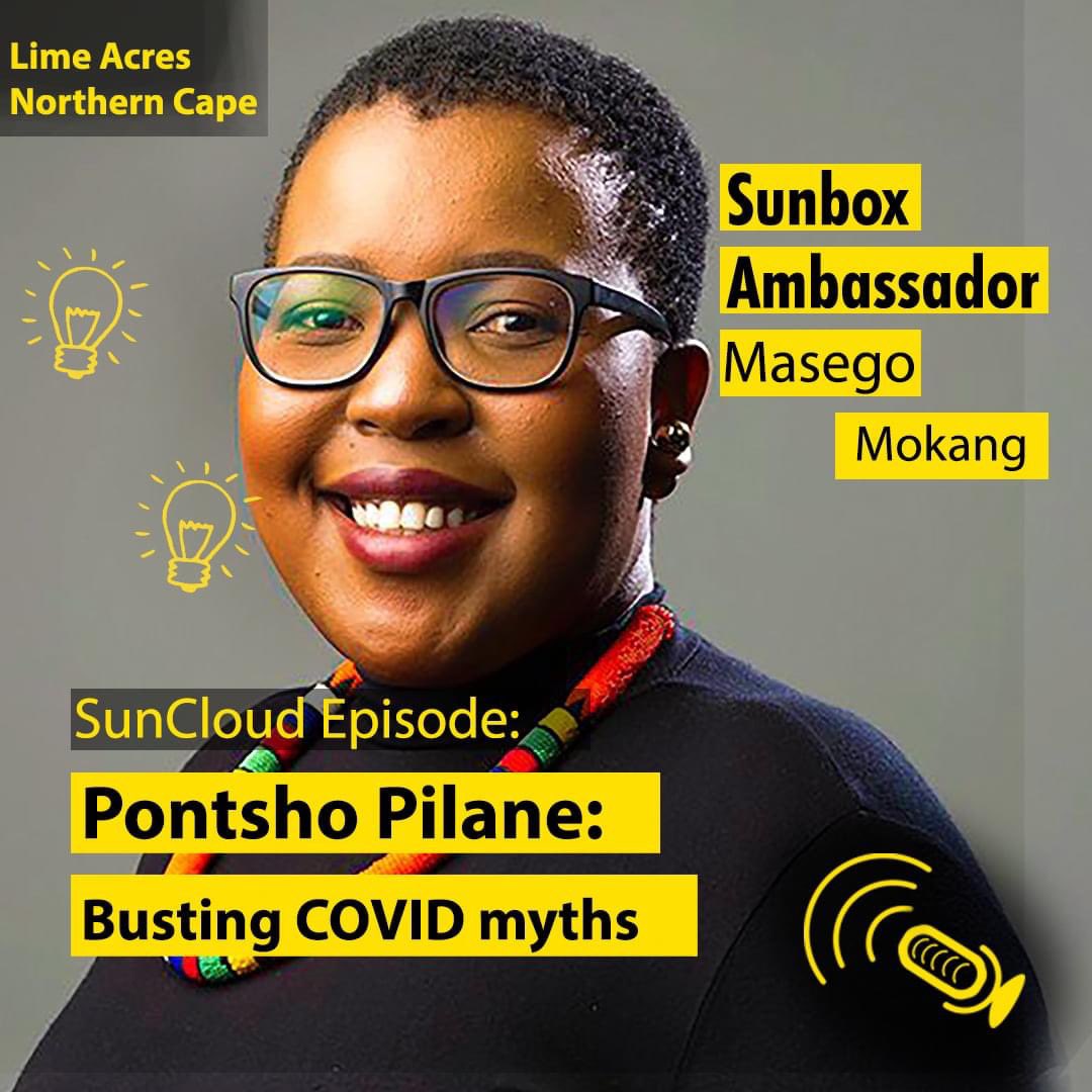 Our <a href="/SunshineCinema/">Sunshine Cinema</a> Northern Cape Sunbox Ambassador Masego Mokang busts COVID myths &amp; discusses vaccine rollout with Pontsho Pilane, on the SunCloud.

DATA FREE version💛: vula.uct.ac.za/access/content…

#SunCloud 🌞🌻🎙🎧🇿🇦🌍🌞#SparkConversation
#SunboxAmbassador
#SpreadALittleSunshine
