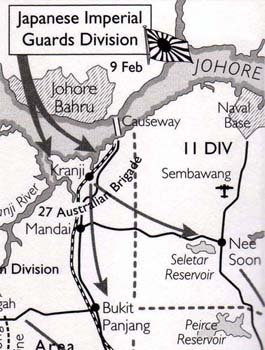 Feb 9: Japanese Imperial Guards land at Kranji Beach, attack the Australian 27th Brigade & suffer severe casualties. Troops which landed at Sarimbun on Feb 8 capture Tengah Airfield.