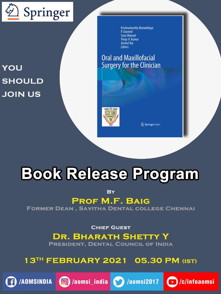 aomsiOfficial's tweet photo. FEB 13 #InternationalOMFS Day 
#AOMSI #TextBook Release. @PMOIndia @MoHFW_INDIA @ugc_india https://t.co/PDcvM7yPcJ