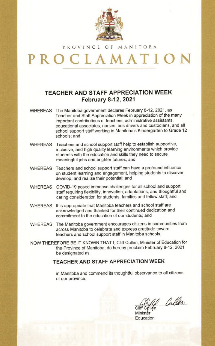 evergreen_sd's tweet photo. The Province of Manitoba has proclaimed Feb. 8-12 as Teacher and Staff Appreciation Week. Thank you to all Evergreen staff - “engaging students in learning to become contributing citizens of a democratic society.” #LearningTodayToImproveTomorrow #IndoorRecess https://t.co/fIAUz3v4nF