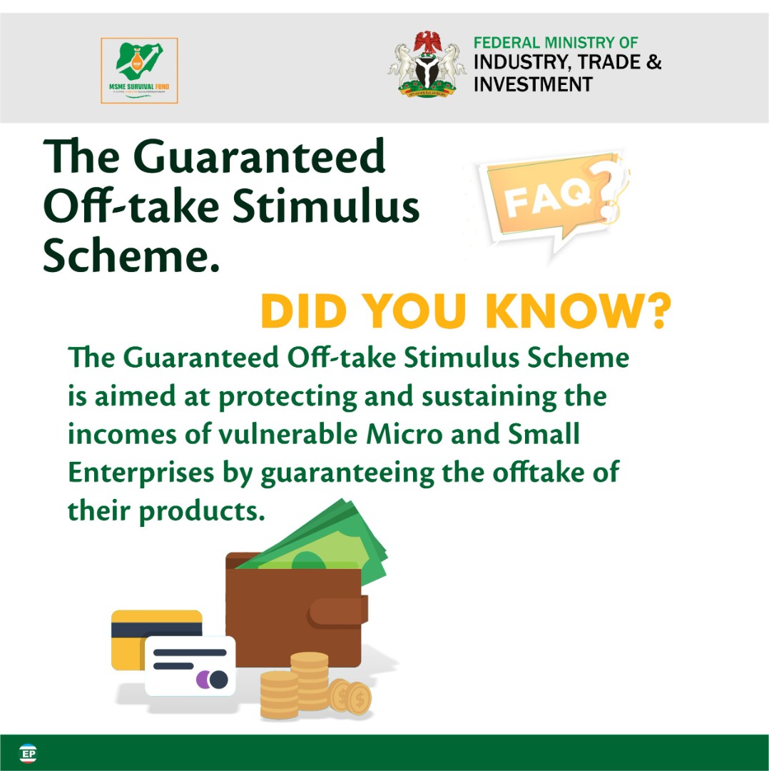 MustaphaOlatu19's tweet photo. The purpose of the #GuaranteedOfftake Scheme for #MSMEs is to safeguard 300,000 existing jobs in 100,000 MSMEs (impacting 1,000,000 individuals) and sustain local production.
Don't be left out in this part, key in and get benefited.
#ESPIsWorking https://t.co/Cn5ygq9FL2