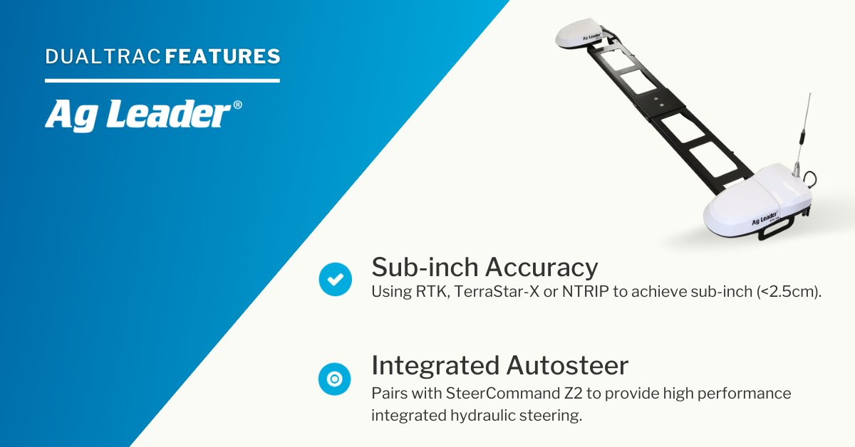 agleaderAP's tweet photo. When two is better! DualTrac uses not one but two GPS 7500 receivers to provide the most accurate heading for autosteer as low as 0.08 km/h. #AgTech #agriculture

More on DualTrac, click here: https://t.co/39oqNtVN5r https://t.co/IFQNYT3t6Q
