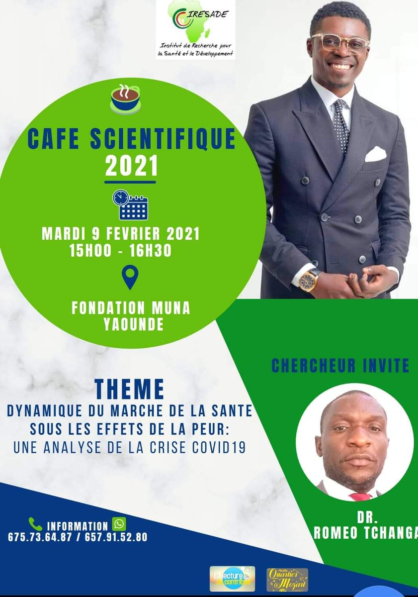 albertleanne's tweet photo. Ne manquez pas le rendez vous historique de la recherche scientifique au 🇨🇲. A partir de 15h à la Fondation Muna, Yaoundé 

Soyons nombreux à l'ouverture d'une nouvelle page de la construction de notre cher pays.

#CafeScientifique https://t.co/6tdZsONHim