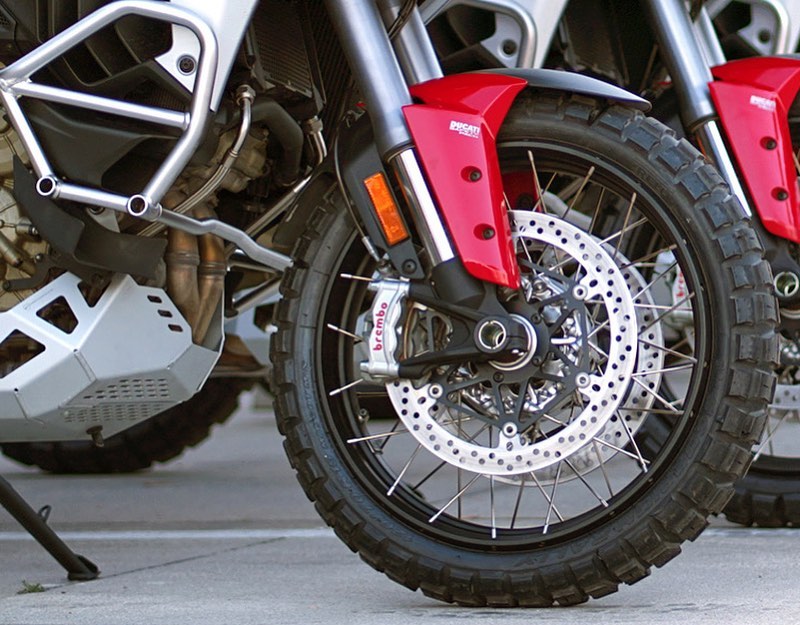 ADVPulse's tweet photo. We are at the #Ducati launch ready to get our first ride on the new #Multistrada V4 with #radar tech. Ducati has set up the #spokewheel version w/ #Pirelli Scorpion Rally tires, #engineguards & an #enduro screen for our #offroad test. Can't wait to see what this machine can do! https://t.co/1EbkyskgJF