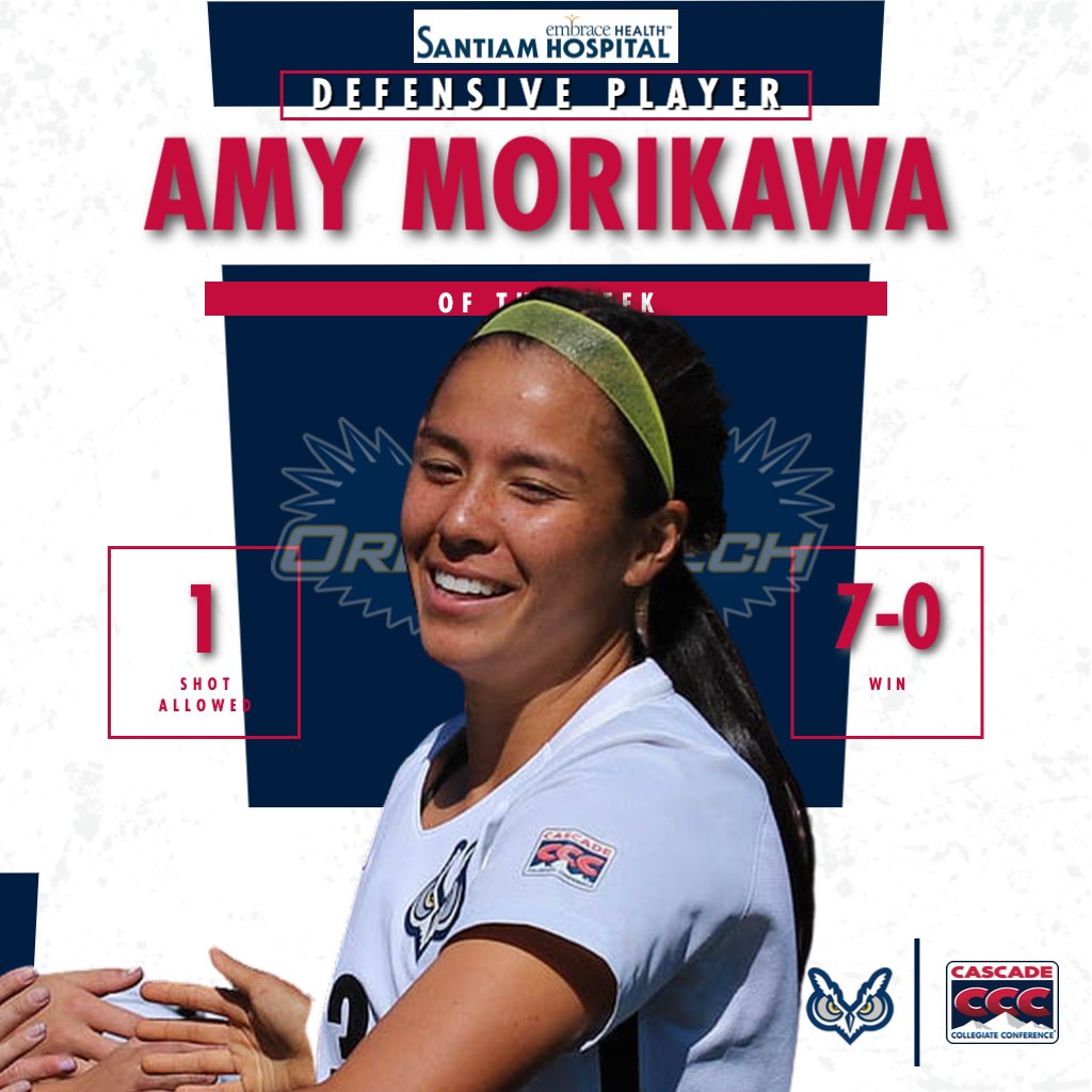 This week's Embrace Health-Santiam Hospital Women’s Soccer Defensive Player of the Week is @OregonTechOwls' Amy Morikawa! #ThisIsTheCCC https://t.co/uKIv96YAz4