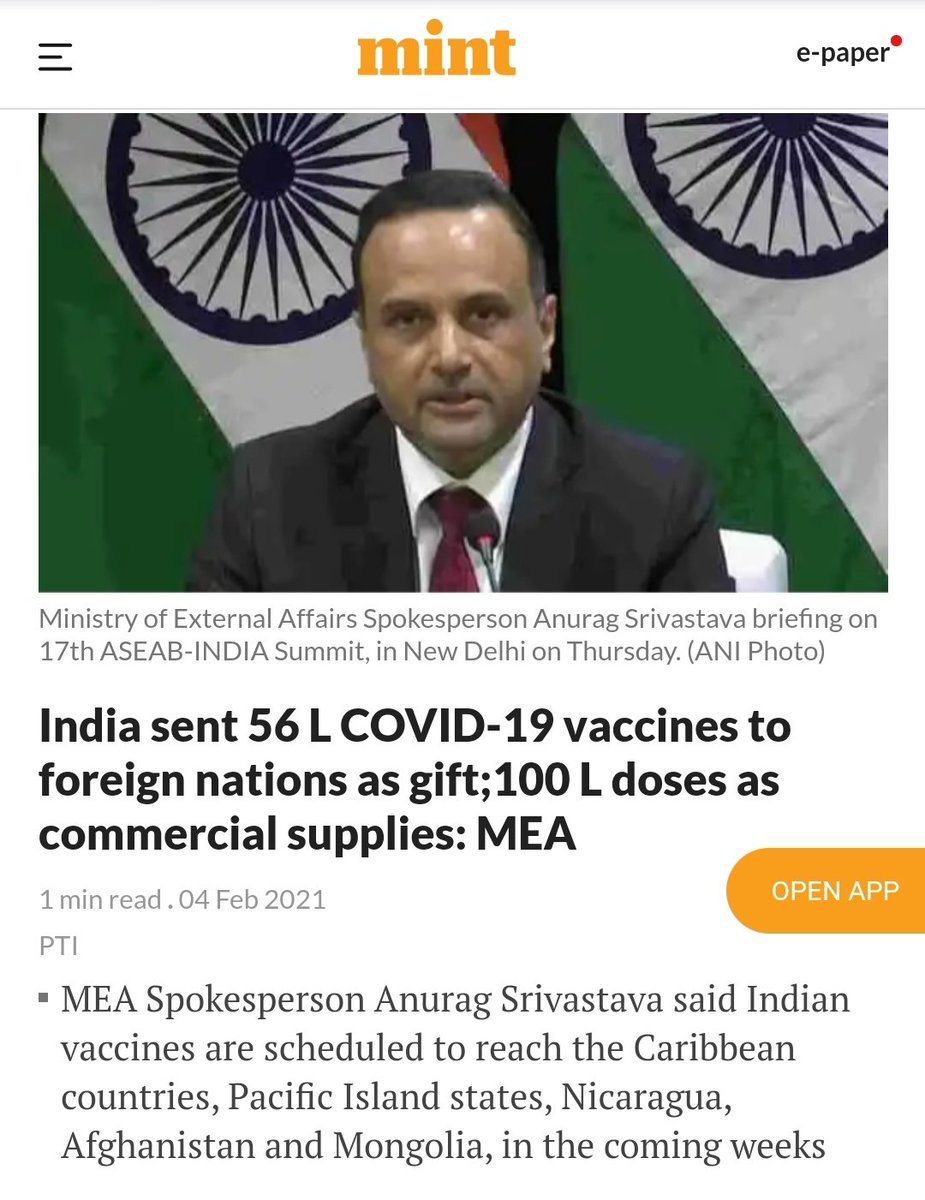India has gifted 5.6 million doses of vaccines to different countries. It also sent 10 million commercial doses. The motto of the vaccine supply was सर्वे संतु निरामयाः, may all be free from disease.