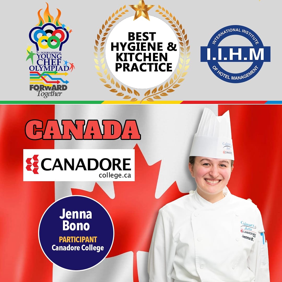 IIHMHOTELSCHOOL's tweet photo. Jenna Bono of @CanadoreCollege from #Canada won the Best Hygiene & Kitchen Practice Award at the World's Biggest Virtual Culinary Battle for Hope!
#ForwardTogether #YCO21Virtual #CulinaryCorridor #CulinaryDiplomacy #NewNormalNewLearning #KitchenCorridor #HopeOlympiad https://t.co/JpXW9UL70u
