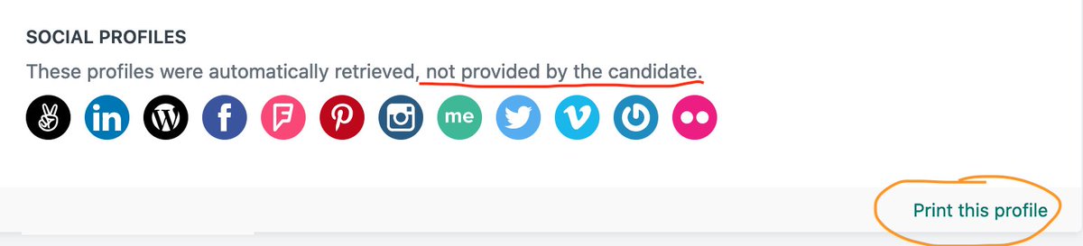 Vincentropy's tweet photo. I was shocked to see this. Here is a screenshot of an applicant tracking system that gives recruiters links to all the social profiles of candidates. 

Even if candidates did NOT provide this information! 😱

Remember, today's candidates are your future colleagues. 🤝 https://t.co/uqz9MMPf2d