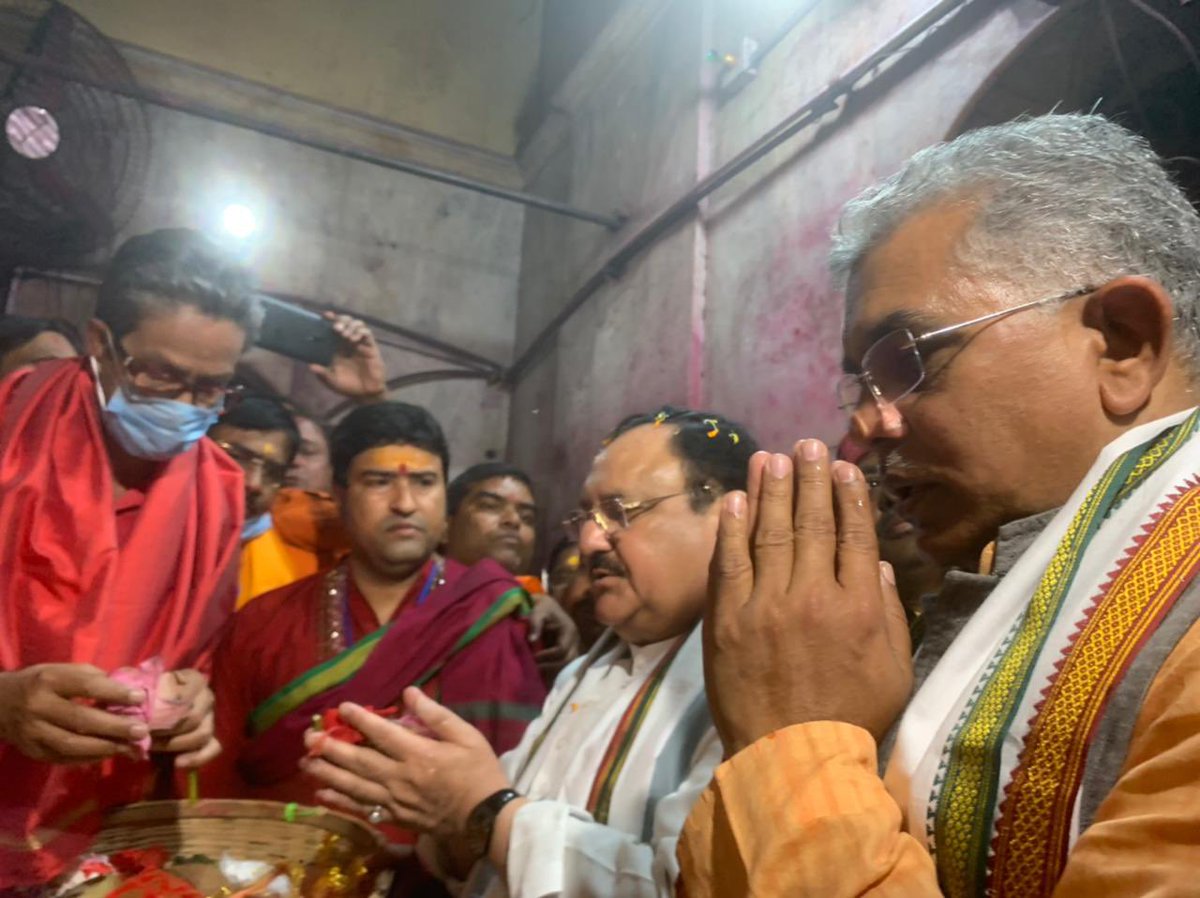 DilipGhoshBJP's tweet photo. Honorary National President Shri @JPNadda ji offered his humble Puja to Tara Maa-  "The Shakti" at Tarapith to annihilate the evil shadow of demonic power from our State and prayed for the overall well being of the people. https://t.co/ghs2J83ICj