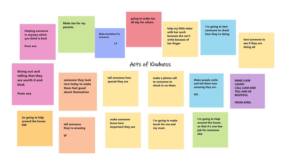MissPPearson's tweet photo. Love talking with my form in the mornings. Today we decided ‘Acts of Kindness’ was our theme &amp; wrote down the special things we would do to achieve this!! Love the whiteboard app 😍👌🏼 @MaestegSchool #BeKind #CheckInOnOthers https://t.co/PeuoTtd6VT