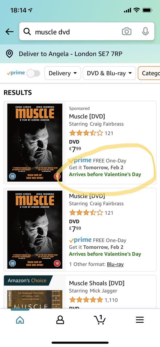 angelajreed's tweet photo. Look what came @JohnsonGerard @CavanClerkin !!! Can’t wait to see your haunting, atmospheric, edge of your seat film again. Also got to admire Amazon’s marketing - although not sure it’s your typical Valentines gift 🤷‍♀️! #musclefilm https://t.co/EvzVtovKKD