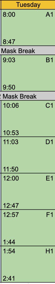 We will follow a Tuesday gold week bell schedule today at CCHS (same bell schedule as if we were in school)