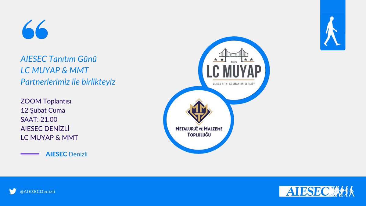 AIESEC Denizli (@aiesecdenizli) on Twitter photo Partnerlerimiz LC MUYAP (<a href="/muyap_/">IACES LC MUYAP</a> ) ve MMT (<a href="/muglammt/">Muğla Metalurji ve Malzeme Topluluğu</a> ) ile beraber ortak düzenlediğimiz etkinliğimize tüm gençlerimizin katılımını bekliyoruz. Partnerlerimiz LC MUYAP (<a href="/muyap_/">IACES LC MUYAP</a> ) ve MMT (<a href="/muglammt/">Muğla Metalurji ve Malzeme Topluluğu</a> ) ile beraber ortak düzenlediğimiz etkinliğimize tüm gençlerimizin katılımını bekliyoruz.