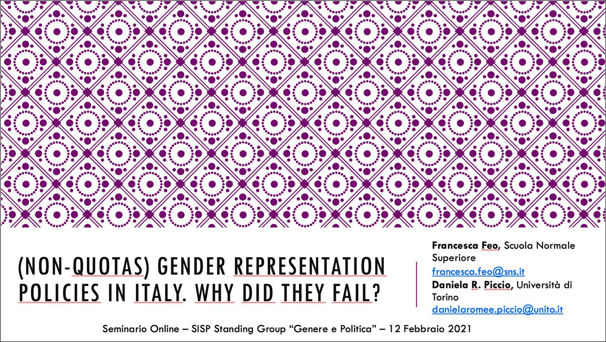 Questo venerdì presenteremo con Daniela Piccio i risultati dei nostri lavori a questo seminario organizzato da <a href="/genere_politica/">Gender & Politics | Genere & Politica</a>, insieme a tanti altri autori!
Grazie alle editors <a href="/LellaBellu/">Marinella Belluati</a> e <a href="/red_roxana/">Rossana Sampugnaro #unict</a> e agli organizzatori Pamela Pansardi e <a href="/massimoprearo/">Massimo Prearo</a> 

Info qui sotto👇