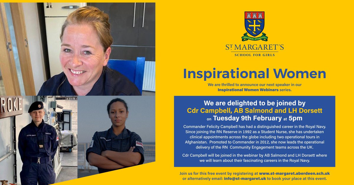 A great opportunity for people to hear from @CdrFCampbell and  other very inspirational female leaders. 

Join the free webinar this evening; register here: bit.ly/3pw3BGO
 
#InspirationalWomen #ThisGirlCan #ThisGirlDid #MakeADifference