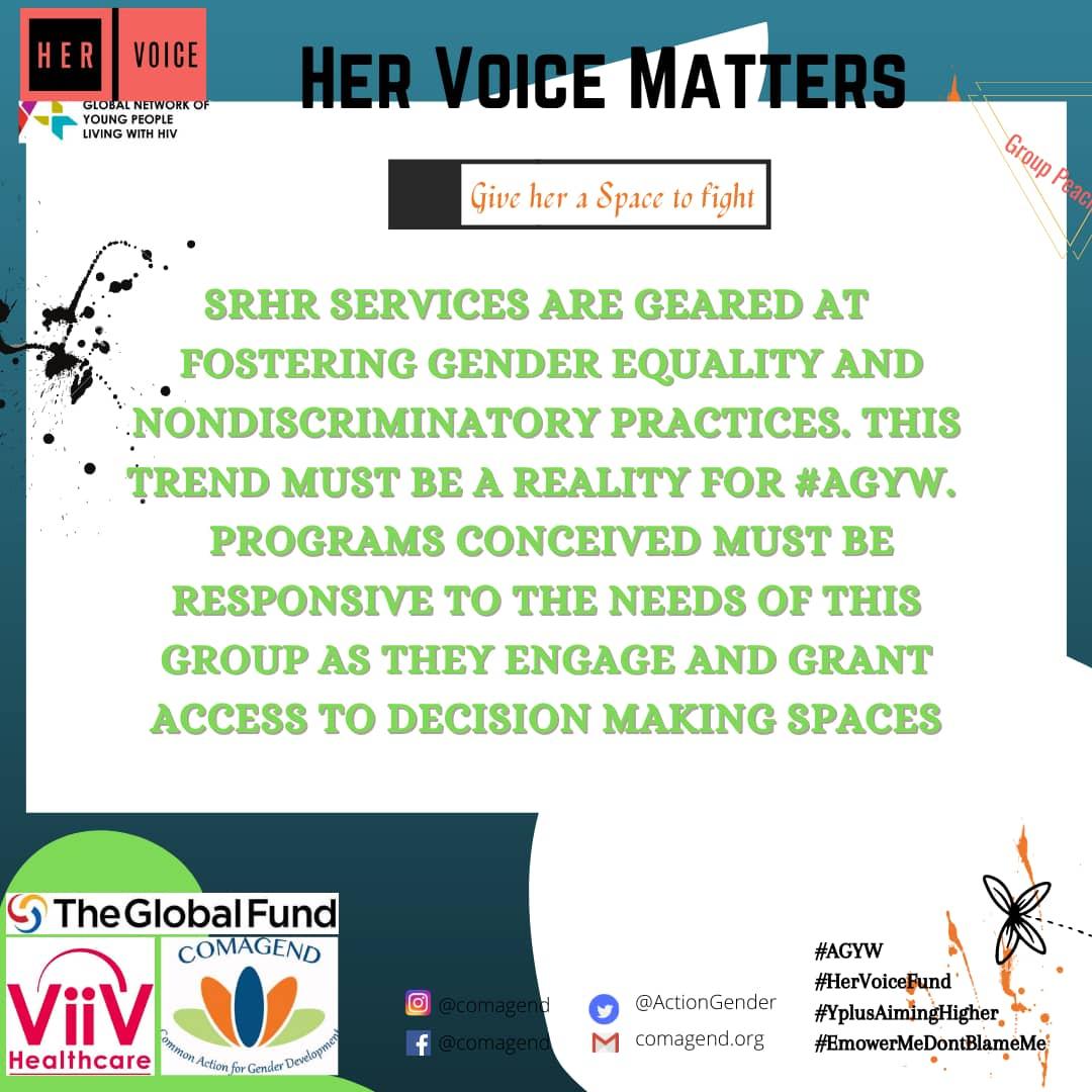 ActionGender's tweet photo. SRHR services must  foster gender equality &amp; nondiscriminatory practices. This trend must be a reality for #AGYW.  Programs conceived must be responsive, engaging &amp;grant access to decision making spaces
#YPlusAimingHigher 
#EmpowerMeDontBlameMe 
#HerVoiceMatters 
#FundUs @ViiVHC https://t.co/EbjlY3rq4s
