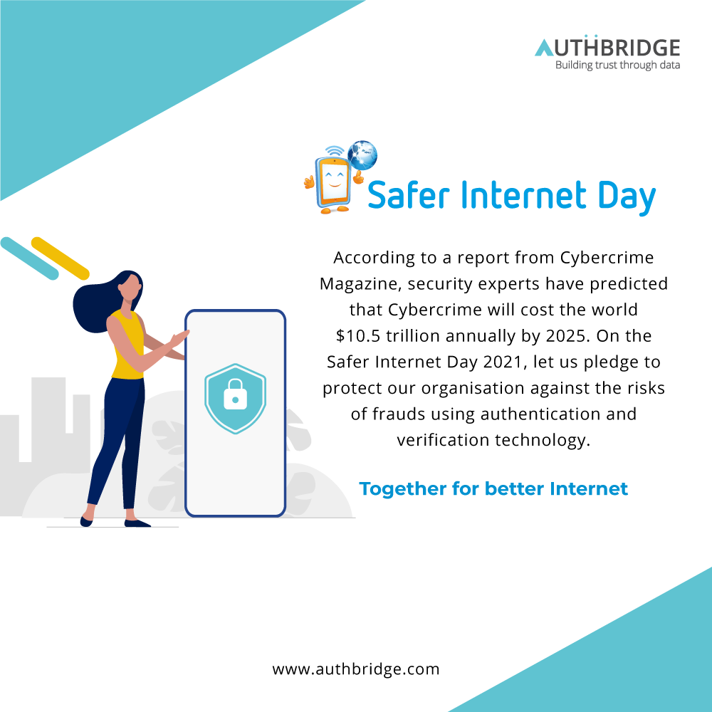 authbridge's tweet photo. We believe our #authenticationtechnology makes our world more secure. We support #SaferInternetDay  #SaferInternetDay2021 #cybersecurity #security #fintech #cloud #privacy #KYC #informationsecurity  #HRTech #IdentityManagement #AI #imagerecognition #InternetSafety #dataprotection https://t.co/ozUHFG5wzC