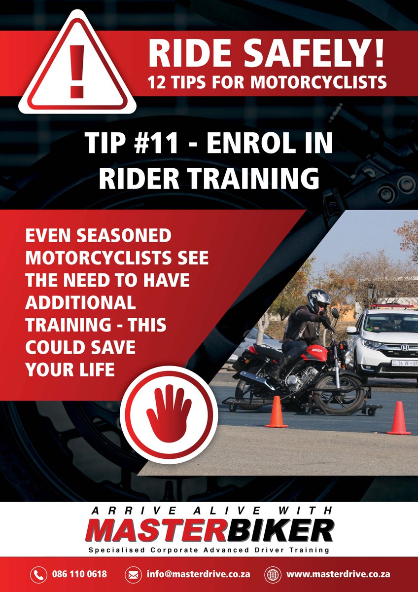 MasterDriveSA's tweet photo. Tip Tuesday: Even seasoned motorcyclists see the need to have additional Training -This could save your life.
#MasterBiker #MasterDrive #RoadSaftey #ArriveAlive #RiderTraining #Bikes #AdvancedDriving https://t.co/p6wpq2kMdv