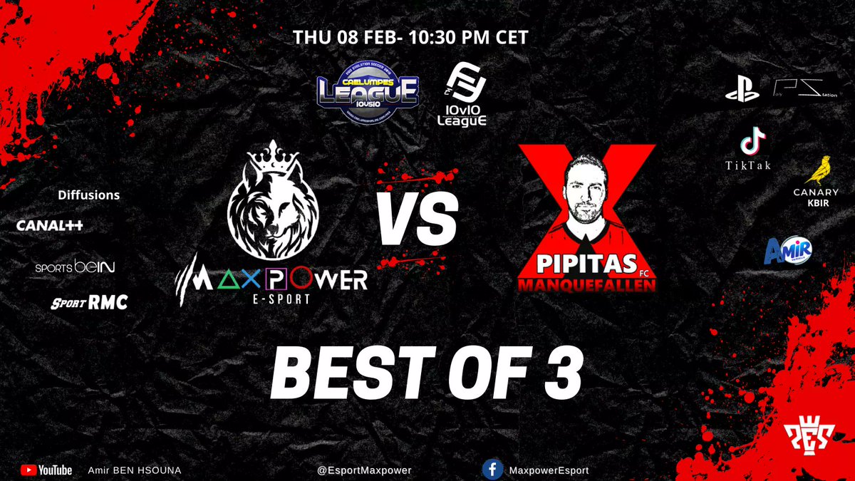 🏆CAELUM CUP <a href="/CaelumPeSports/">CaelumPes eSports</a>
🗓️Mon 09 Feb ⏰10:30 pm Cet
⚔️🅱️🅾️3️⃣ Best of 3 
<a href="/EsportMaxpower/">Maxpower Esport</a>  🆚 <a href="/PipitasFC/">Pipitas FC❌</a> 
🎥📺youtube.com/c/AmirBENHSOUN…
🐺⚽🏟️🎮🕹️❌