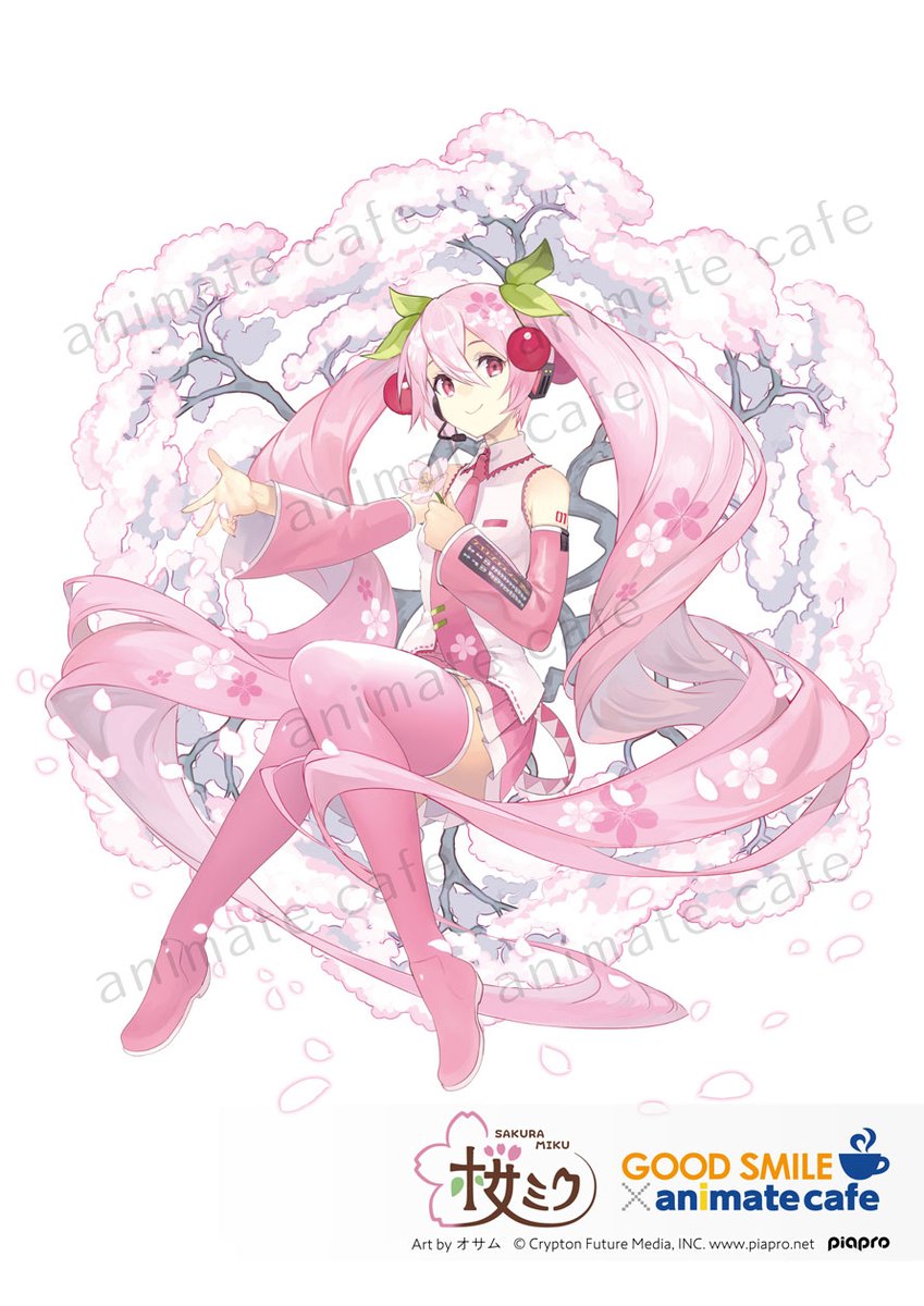 hatsune miku ,sakura miku 1girl pink hair twintails long hair solo detached sleeves hair ornament  illustration images