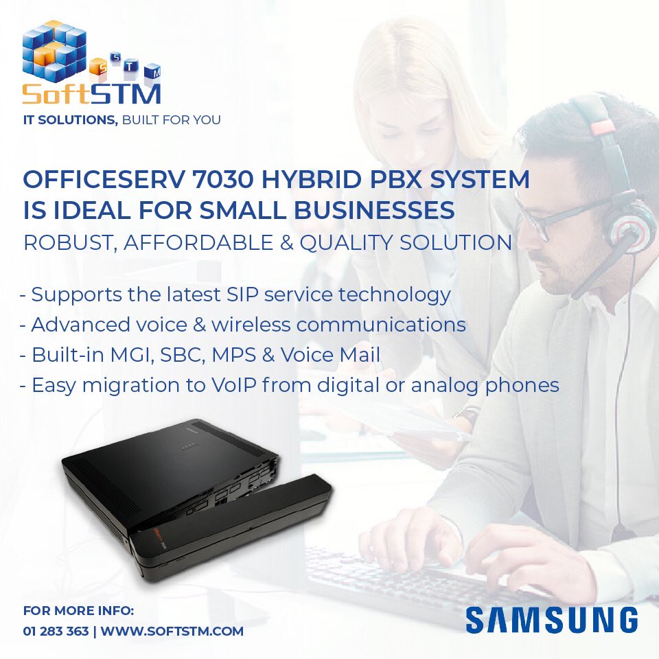 SOFTSTM's tweet image. #Samsung OfficeServ 7030 is an all-in-one system engineered to deliver a highly affordable, easy-to-use and secure IP platform for fully integrated voice, data &amp;amp; wireless comms.
📞01283363 for more info
#softstm #ITsolutions #pbxsystem #phonesystem #smallbusiness #telecom #iot