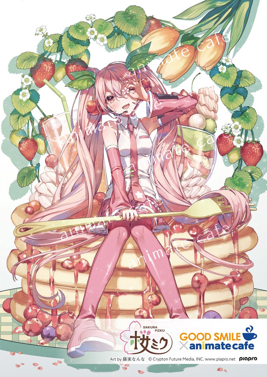 hatsune miku 1girl food fruit long hair solo food-themed hair ornament pink hair  illustration images