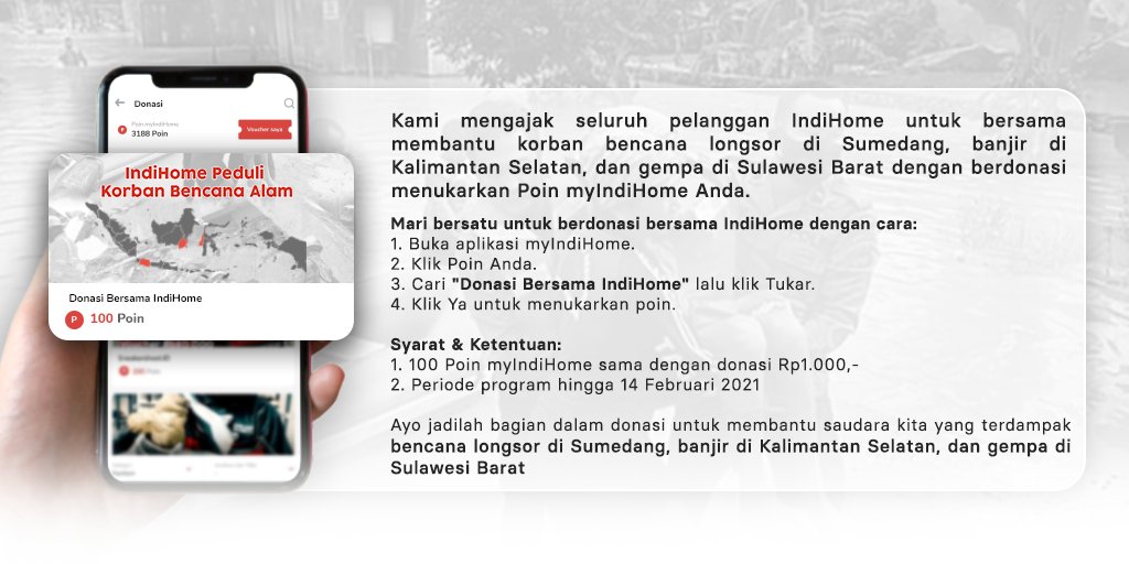 IndiHome's tweet photo. Saatnya bergerak maju dengan membantu ke sesama yang membutuhkan. Kami mengajak seluruh pelanggan IndiHome untuk bersama membantu korban bencana longsor di Sumedang, https://t.co/snvD1sxSum