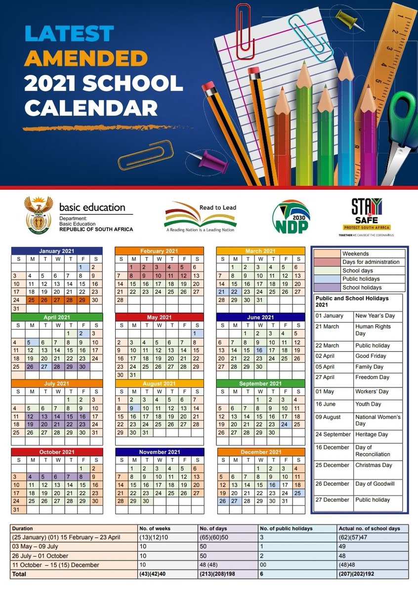 ReginahMhaule's tweet photo. Good morning Mzansi! Following changes to the opening of schools this year, we have amended the 2021 #schoolcalendar. This is the latest version for you to download and save 📚💡 @DBE_SA @ElijahMhlanga @HubertMweli @GovernmentZA #backtoschool #schoolsreopening https://t.co/JN1Clt5ryS