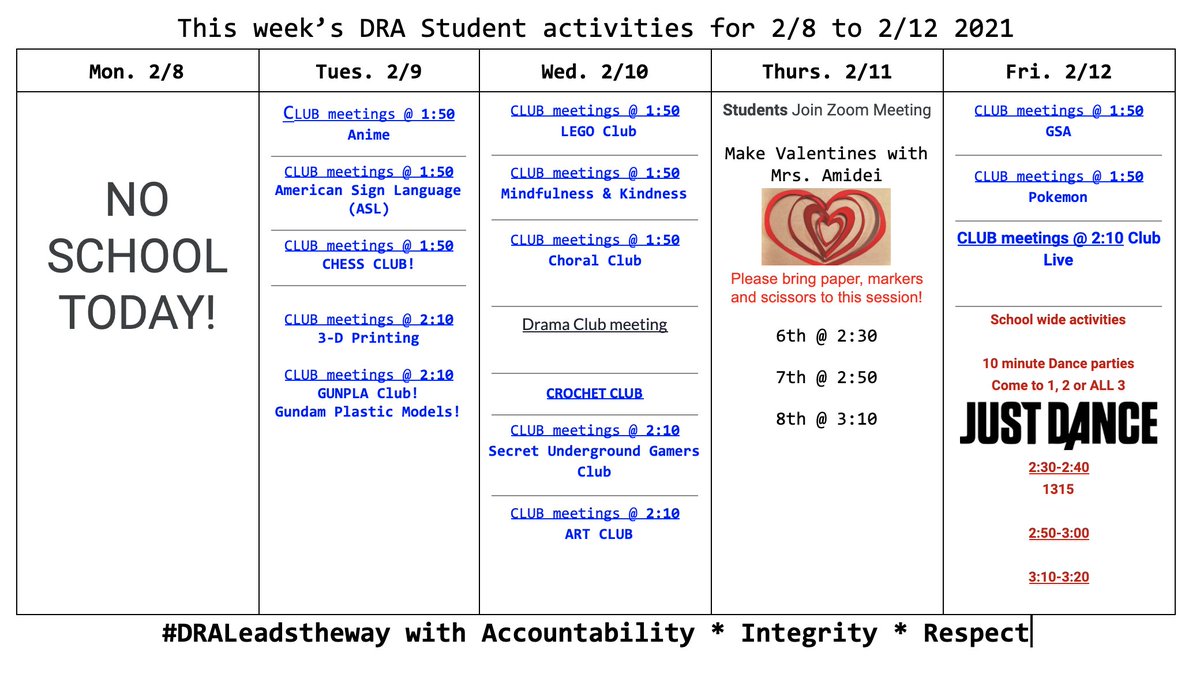 KDRA News for week of Feb. 8, 2021 and clubs/activities youtu.be/0bddGFYJD88 <a href="/Jessica03997290/">Dr. Jessica Mendoza</a> <a href="/DesertRidgeAcad/">Desert Ridge Academy</a> @DRAsb2 <a href="/DRACounseling/">Desert Ridge Academy Counseling Department</a> #draleadstheway